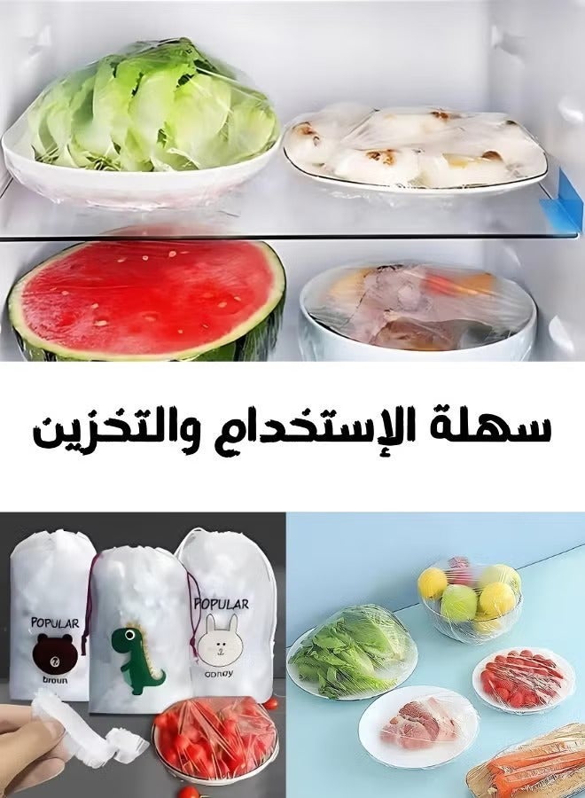 100Pcs Shrinkable Fresh Keeping Bags PE Cling Film Bags,Elastic Plastic Food Storage Covers Lids Universal Reusable Elastic Food Bowl Lids Kitchen Supplies for Food Fruit Vegetable Meat Preservation - Image 2